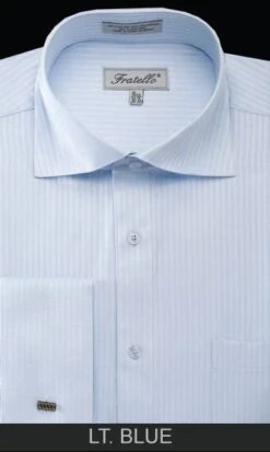 Fratello Men's French Cuff Dress Shirt - Classic Stripe -Stylish Men's Formal Wear frv4902 light blue