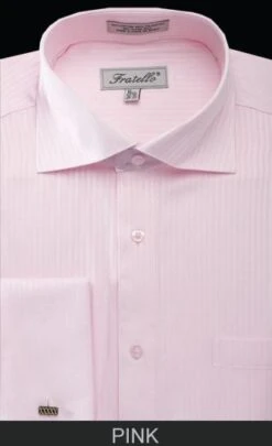 Fratello Men's French Cuff Dress Shirt - Classic Stripe -Stylish Men's Formal Wear frv4902 pink