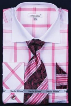 Daniel Ellissa Men's French Cuff Dress Shirt Set - Spread Collar -Stylish Men's Formal Wear fuchsia 1