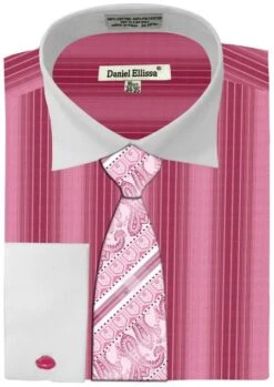 Daniel Ellissa Men's French Cuff Dress Shirt Set - Basic Two Tone -Stylish Men's Formal Wear fuchsia 1 2