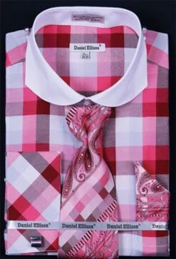 Daniel Ellissa Men's French Cuff Dress Shirt Set - Bright Checker -Stylish Men's Formal Wear fuchsia 2