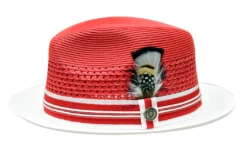 Bruno Capelo Men's Fedora Style Straw Hat - Accented Crown -Stylish Men's Formal Wear giancarlo red