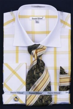 Daniel Ellissa Men's French Cuff Dress Shirt Set - Spread Collar -Stylish Men's Formal Wear gold 1 1