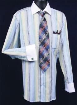 Daniel Ellissa Men's French Cuff Dress Shirt Set - Multi Stripe -Stylish Men's Formal Wear green 1