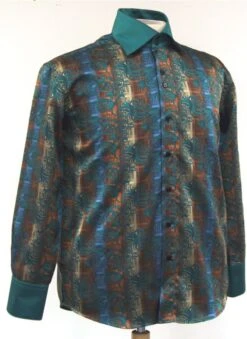 Daniel Ellissa Men's Fashion Dress Shirt - Tonal Stripe With Swirl -Stylish Men's Formal Wear green full 1