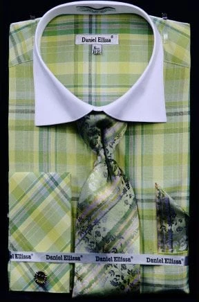 Daniel Ellissa Men's French Cuff Dress Shirt Set - Windowpane Plaid 13 Daniel Ellissa Men's French Cuff Dress Shirt Set - Windowpane Plaid - Image 11
