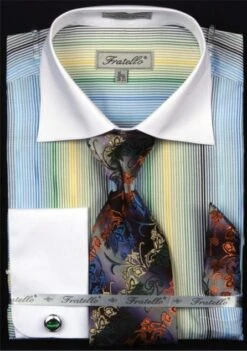 Daniel Ellissa Men's French Cuff Dress Shirt Set - Multi Stripe -Stylish Men's Formal Wear green 7