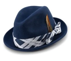 Montique Men's Fashion Wool Fedora Hat - Abstract Windowpane -Stylish Men's Formal Wear h 2136 navy