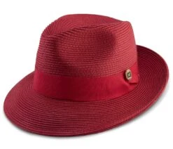 Montique Men's Fashion Straw Fedora Hat - Solid Color -Stylish Men's Formal Wear h 42 burgundy