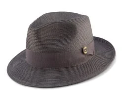 Montique Men's Fashion Straw Fedora Hat - Solid Color -Stylish Men's Formal Wear h 42 grey