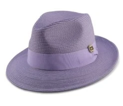 Montique Men's Fashion Straw Fedora Hat - Solid Color -Stylish Men's Formal Wear h 42 lavender lr 1 1