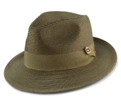 Montique Men's Fashion Straw Fedora Hat - Solid Color -Stylish Men's Formal Wear h 42 olive