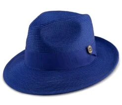 Montique Men's Fashion Straw Fedora Hat - Solid Color -Stylish Men's Formal Wear h 42 royal
