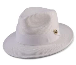 Montique Men's Fashion Straw Fedora Hat - Solid Color -Stylish Men's Formal Wear h 42 white