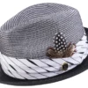 Montique Men's Fedora Style Straw Hat - Diamond Stripes -Stylish Men's Formal Wear h2303 black