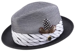 Montique Men's Fedora Style Straw Hat - Diamond Stripes