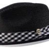 Montique Men's Fedora Style Straw Hat - Checker -Stylish Men's Formal Wear h2316 black