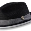 Montique Men's Fedora Style Straw Hat - Houndstooth -Stylish Men's Formal Wear h2317 black