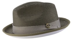 Montique Men's Fedora Style Straw Hat - Houndstooth 7 Montique Men's Fedora Style Straw Hat - Houndstooth -Stylish Men's Formal Wear h2317 olive
