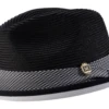 Montique Men's Fedora Style Straw Hat - Light Houndstooth -Stylish Men's Formal Wear h2318 black