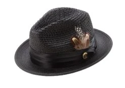 Montique Men's Fashion Straw Fedora Hat - Bold Feather