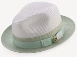 Montique Men's Fashion Straw Fedora Hat - White Accent -Stylish Men's Formal Wear h69apple