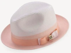 Montique Men's Fashion Straw Fedora Hat - White Accent -Stylish Men's Formal Wear h69peach