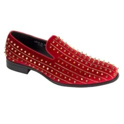 After Midnight Men's Velvet Dress Shoes - Spikes And Studs -Stylish Men's Formal Wear harvie red gold