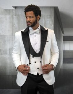 Statement Men's 3 Piece Fashion Tuxedo - Bold Accents -Stylish Men's Formal Wear hilton black