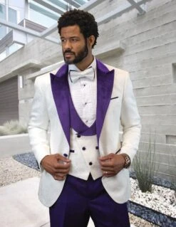 Statement Men's 3 Piece Fashion Tuxedo - Bold Accents -Stylish Men's Formal Wear hilton purple