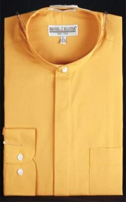 Daniel Ellissa Men's Banded Collar Dress Shirt - Solid Color -Stylish Men's Formal Wear honey gold