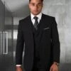 Statement Men's 100% Wool 3 Piece Suit - Textured Stripes -Stylish Men's Formal Wear hugo 2 black