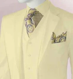 Vittorio St Angelo Men's 3 Piece Classic Suit - Modern Fit -Stylish Men's Formal Wear ivory t62w