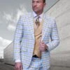 Statement Men's 100% Wool 3 Piece Suit -Electric Windowpane 1 Statement Men's 100% Wool 3 Piece Suit -Electric Windowpane -Stylish Men's Formal Wear kariza blue