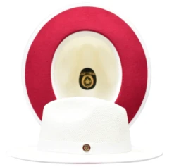 Bruno Capelo Men's Fedora Style Straw Hat - Red Bottom -Stylish Men's Formal Wear kingdom white red