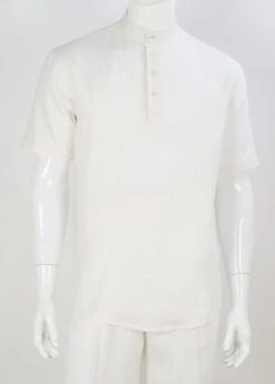 Apollo King Men's Short Sleeve Linen Casual Shirt - Banded Collar