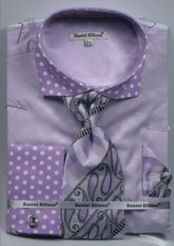 Daniel Ellissa Men's French Cuff Dress Shirt Set - Polka Dot 13 Daniel Ellissa Men's French Cuff Dress Shirt Set - Polka Dot -Stylish Men's Formal Wear lavender 3780