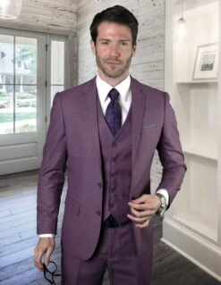 Statement Men's 3 Piece 100% Wool Executive Suit - Slim Fit 20 Statement Men's 3 Piece 100% Wool Executive Suit - Slim Fit -Stylish Men's Formal Wear lazaro mauve