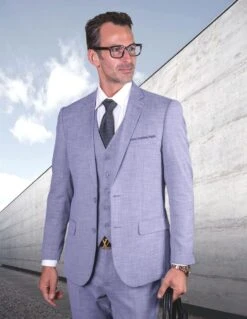 Statement Men's 3 Piece 100% Wool Executive Suit - Slim Fit 24 Statement Men's 3 Piece 100% Wool Executive Suit - Slim Fit -Stylish Men's Formal Wear lazaro skyblue