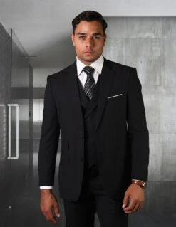 Statement Men's 3 Piece 100% Wool Suit - Solid Color