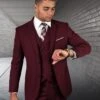 Statement Men's 100% Wool 3 Piece Suit - Bold Solid Color -Stylish Men's Formal Wear lazio burgundy 28
