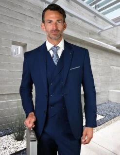 Statement Men's 3 Piece 100% Wool Suit - Solid Color -Stylish Men's Formal Wear lazio sapphire