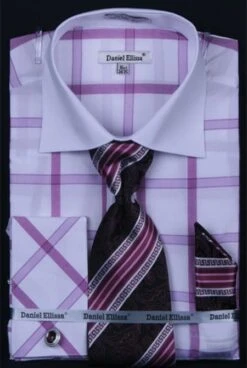 Daniel Ellissa Men's French Cuff Dress Shirt Set - Spread Collar -Stylish Men's Formal Wear lilac 1