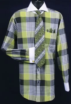 Fratello Men's French Cuff Dress Shirt Set - Colorful Multi Checker