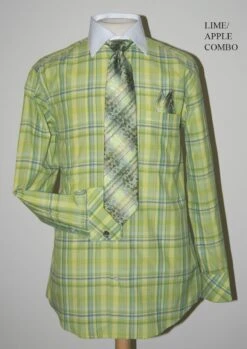 Daniel Ellissa Men's French Cuff Dress Shirt Set - Windowpane Plaid 22 Daniel Ellissa Men's French Cuff Dress Shirt Set - Windowpane Plaid -Stylish Men's Formal Wear lime green 1