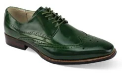 Giovanni Men's Leather Dress Shoe - Winged Tip Perforations -Stylish Men's Formal Wear lincoln olive 01