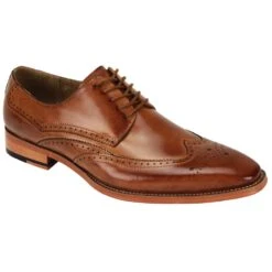 Giovanni Men's Leather Dress Shoe - Winged Tip Perforations -Stylish Men's Formal Wear lincoln tan
