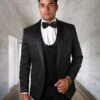 Statement Men's 3 Piece Fashion Tuxedo - Textured Jacket -Stylish Men's Formal Wear look 4 black