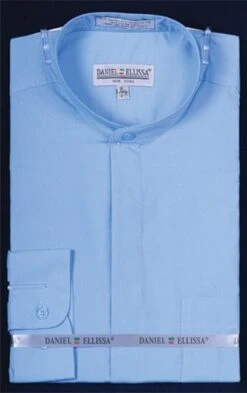 Daniel Ellissa Men's Outlet Banded Collar Dress Shirt - Solid Color -Stylish Men's Formal Wear lt blue 2 1