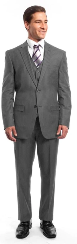 Tazio Men's 3 Piece Executive Pinstripe Suit - Stylish 6 Button Vest -Stylish Men's Formal Wear m120 6 1